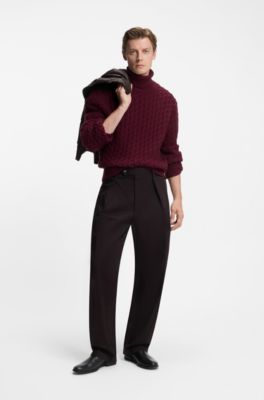BECKHAM x BOSS cable-knit sweater in wool and cashmere, Dark Red