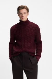 BECKHAM x BOSS Pullover aus Wolle mit Kaschmir und Zopfmuster, Dunkelrot