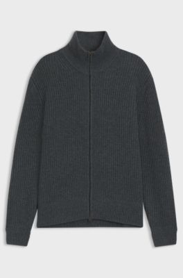 BECKHAM x BOSS zip-up cardigan in wool and cashmere, Dark Grey