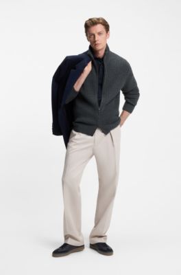 BECKHAM x BOSS zip-up cardigan in wool and cashmere, Dark Grey