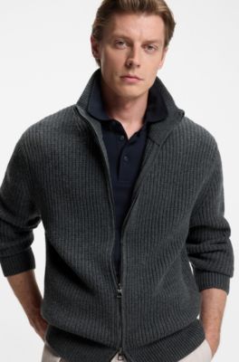BECKHAM x BOSS zip-up cardigan in wool and cashmere, Dark Grey