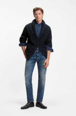 BECKHAM x BOSS relaxed-fit cardigan in wool and cashmere, Dark Blue