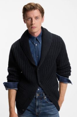 BECKHAM x BOSS relaxed-fit cardigan in wool and cashmere, Dark Blue