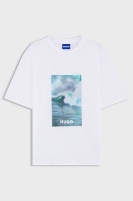 Cotton-jersey T-shirt with printed artwork, White