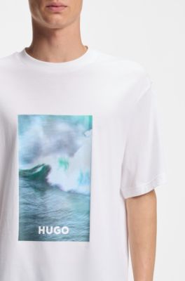 Cotton-jersey T-shirt with printed artwork, White