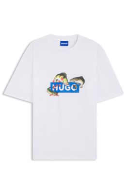 프린트 아트워크 코튼 저지 티셔츠, 화이트