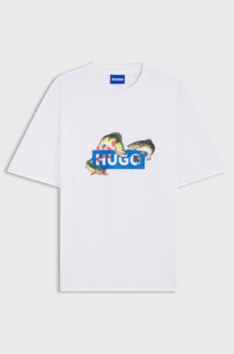 Cotton-jersey T-shirt with printed artwork, White