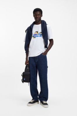 프린트 아트워크 코튼 저지 티셔츠, 화이트