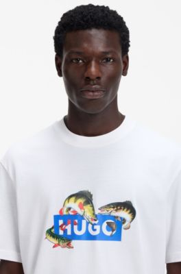 Cotton-jersey T-shirt with printed artwork, White