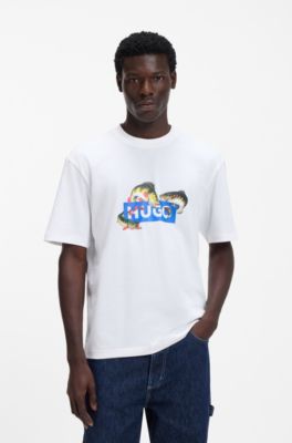 Cotton-jersey T-shirt with printed artwork, White