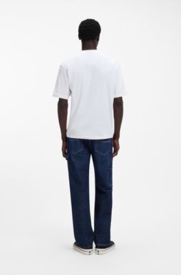 프린트 아트워크 코튼 저지 티셔츠, 화이트