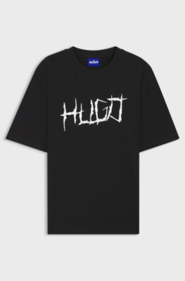 Cotton-jersey T-shirt with logo artwork, Black