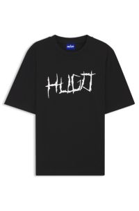T-shirt in jersey di cotone con grafica con logo, Nero