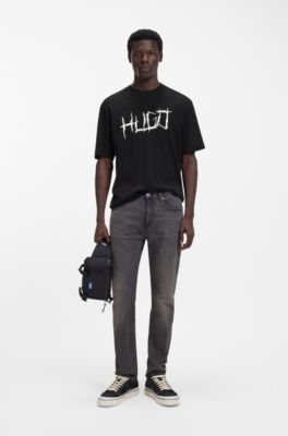Cotton-jersey T-shirt with logo artwork, Black