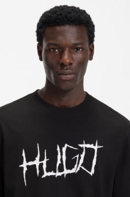 Cotton-jersey T-shirt with logo artwork, Black