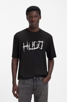Cotton-jersey T-shirt with logo artwork, Black