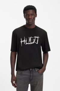T-shirt in jersey di cotone con grafica con logo, Nero