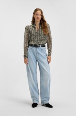 Balloon-leg jeans in rigid denim, Light Blue