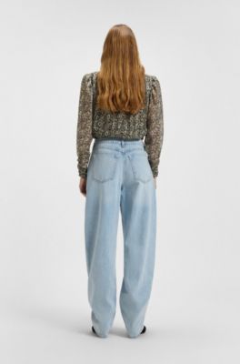 Balloon-leg jeans in rigid denim, Light Blue