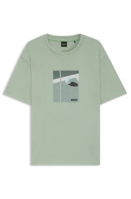 Pima-cotton T-shirt with tennis artwork, Light Green