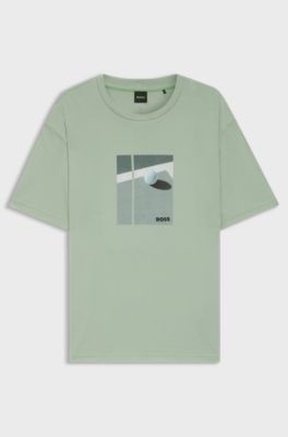Pima-cotton T-shirt with tennis artwork, Light Green