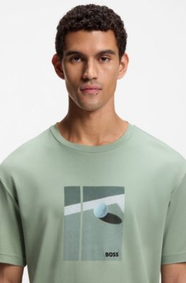 Pima-cotton T-shirt with tennis artwork, Light Green