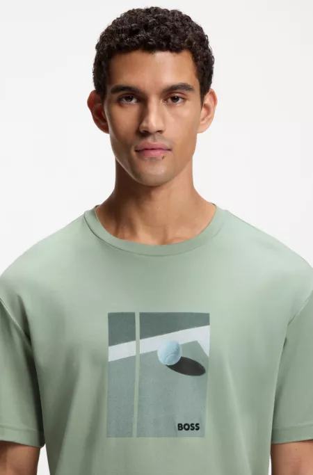 Pima-cotton T-shirt with tennis artwork