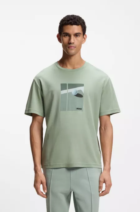 Pima-cotton T-shirt with tennis artwork
