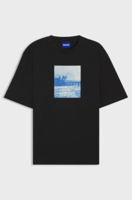 T-Shirt aus Baumwoll-Jersey mit Artwork-Print, Schwarz