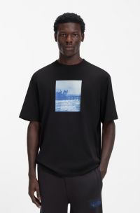 Cotton-jersey T-shirt with printed artwork, Black