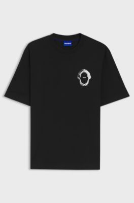 Cotton-jersey T-shirt with marine artwork, Black