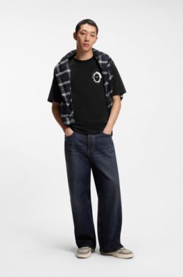 Cotton-jersey T-shirt with marine artwork, Black