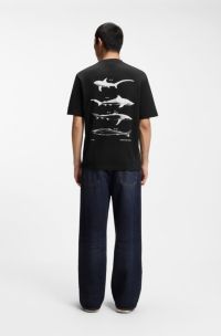 Cotton-jersey T-shirt with marine artwork, Black