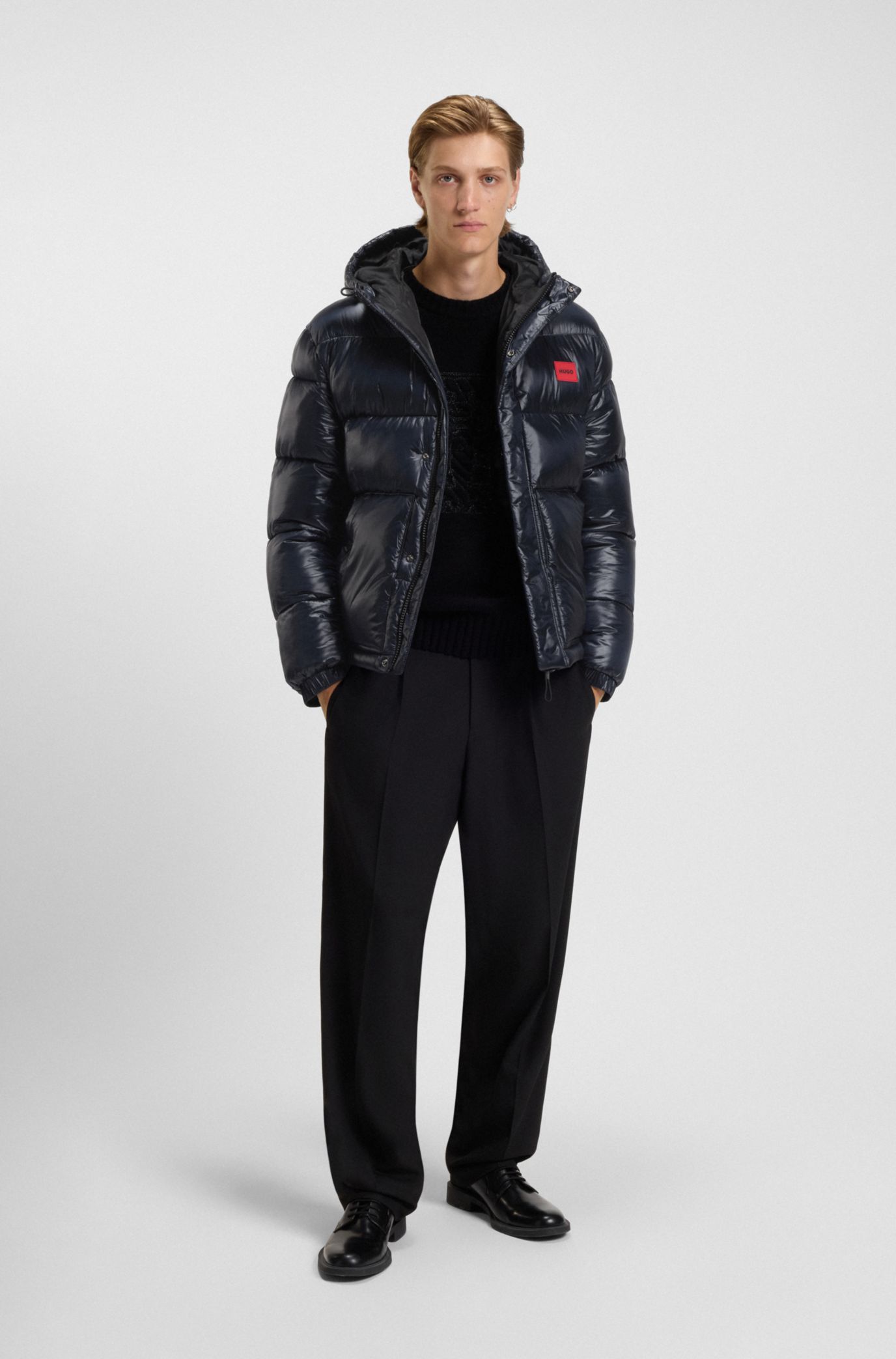 HUGO - Water-repellent jacket with logo label - Dark Blue
