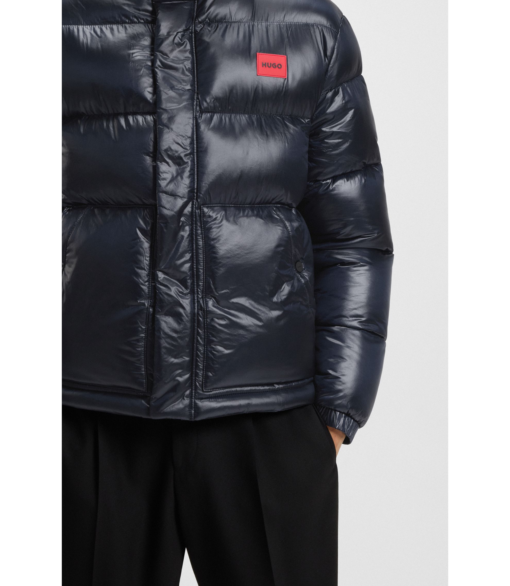 HUGO - Water-repellent jacket with logo label - Dark Blue