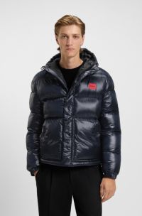 Chaqueta repelente al agua con etiqueta con logo, Azul oscuro