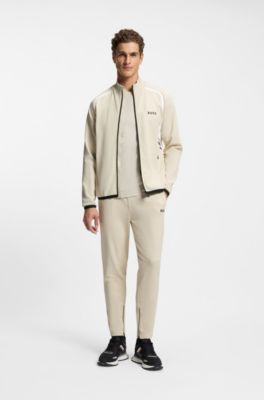 Active Stretch-gabardine tracksuit bottoms with zipped hems, Natural