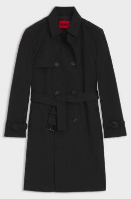 Water-repellent trench coat in gabardine twill, Black