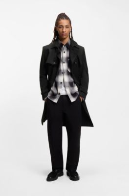 Water-repellent trench coat in gabardine twill, Black