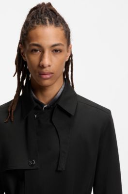 Water-repellent trench coat in gabardine twill, Black