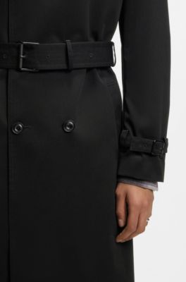 Water-repellent trench coat in gabardine twill, Black