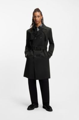 Water-repellent trench coat in gabardine twill, Black