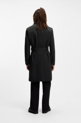Water-repellent trench coat in gabardine twill, Black