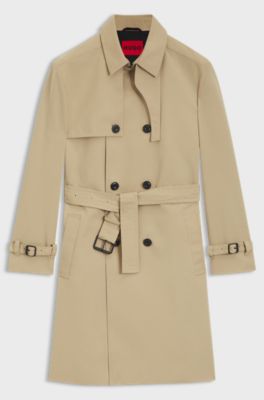 Water-repellent trench coat in gabardine twill, Beige