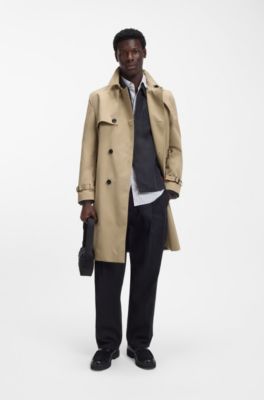Water-repellent trench coat in gabardine twill, Beige