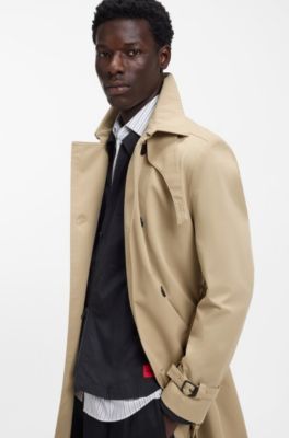 Water-repellent trench coat in gabardine twill, Beige