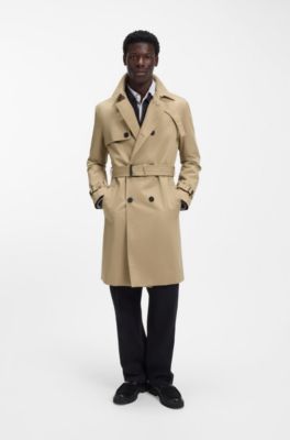 Waterafstotende trenchcoat van gekeperde gabardine, Beige