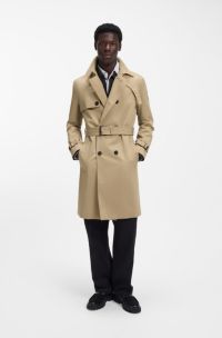 Water-repellent trench coat in gabardine twill, Beige