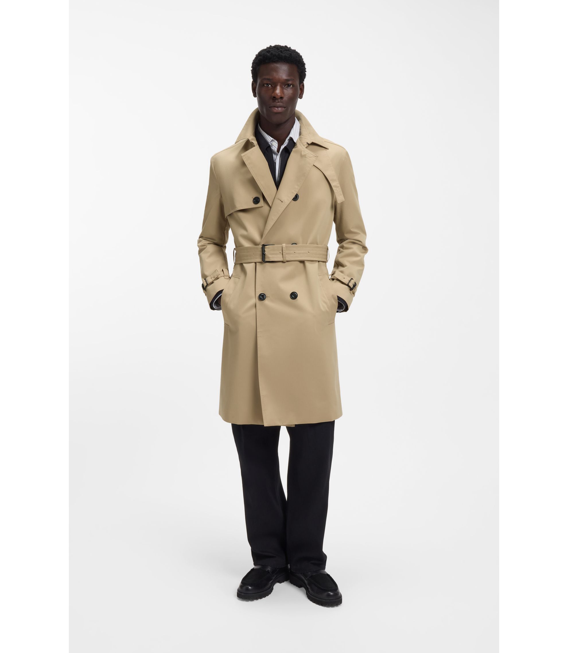 Regular-Fit Trenchcoat aus wasserabweisendem Gabardine-Twill