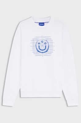 Sudadera de felpa de algod&oacute;n con ilustraci&oacute;n de logo, Blanco